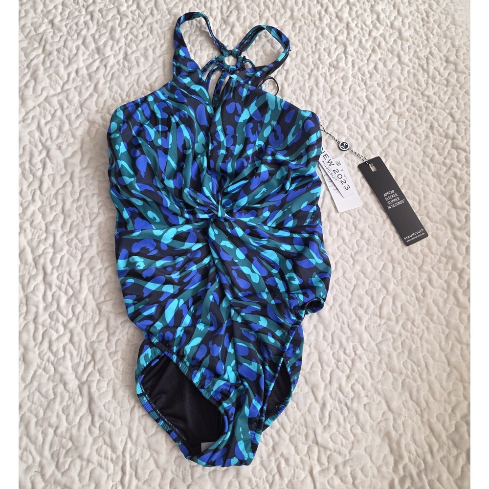 Magicsuit Slimming One Piece Swimsuit Blue Animals Print Bathing‎ Suit Size 14 - Picture 3 of 7